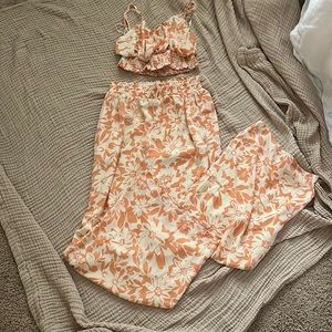 Beige creamsicle resort wear two peice set in tropical
